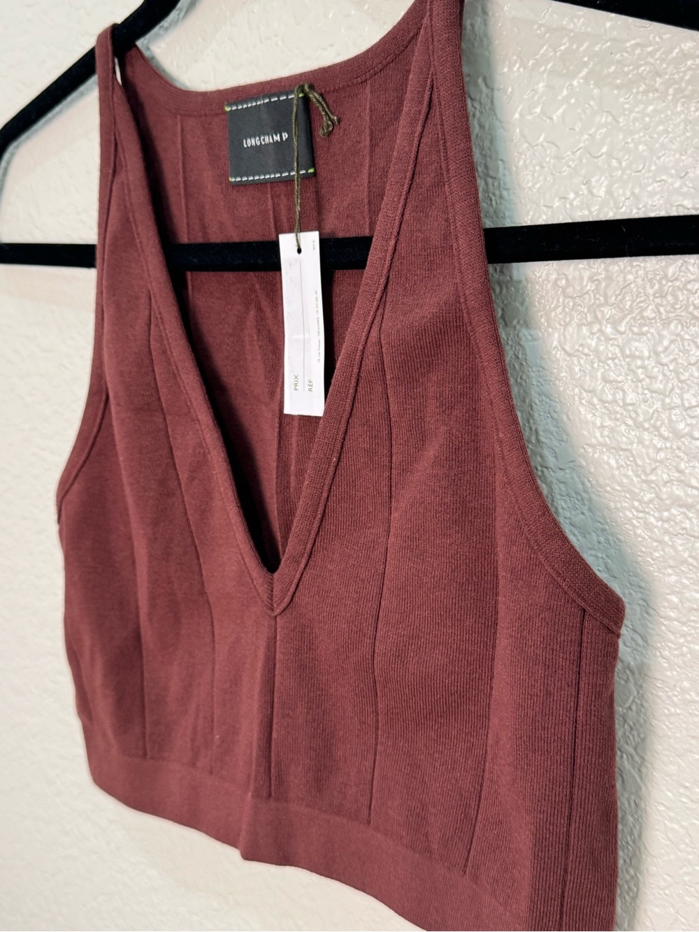 Longchamp SS26 Knit 2 Piece Set S Burgundy Crop Top Fringe Midi Skirt Italy - Picture 7 of 15